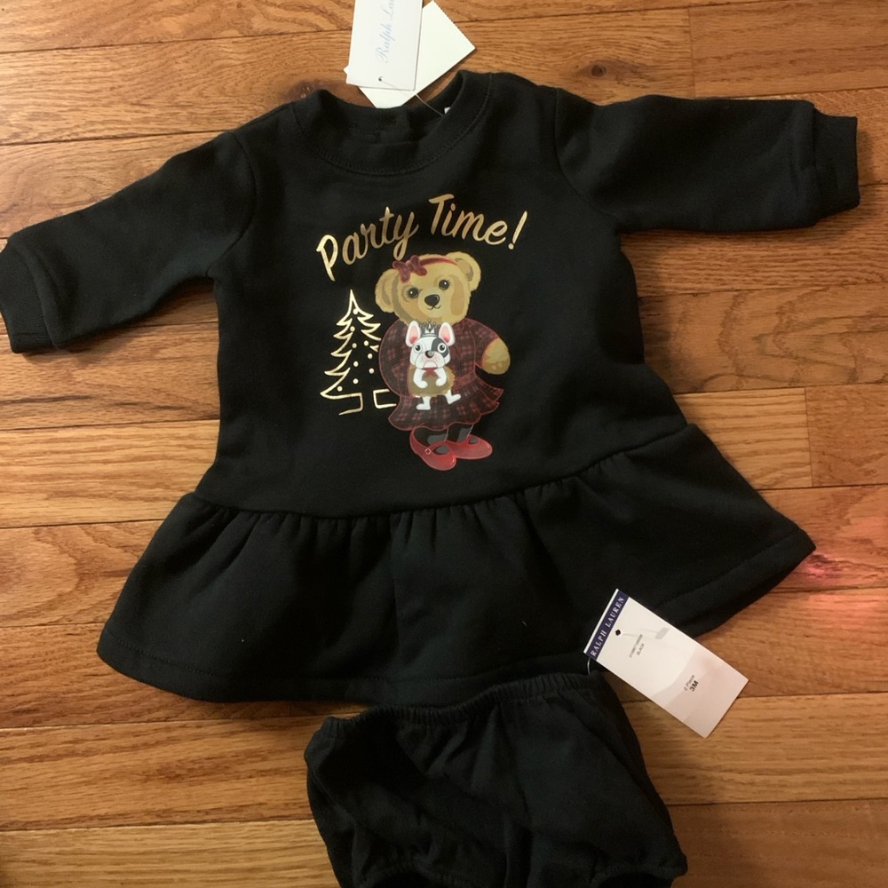 NWT Ralph Lauren Baby Girl 3M Cotton Dress with Pants Sets Polo bear